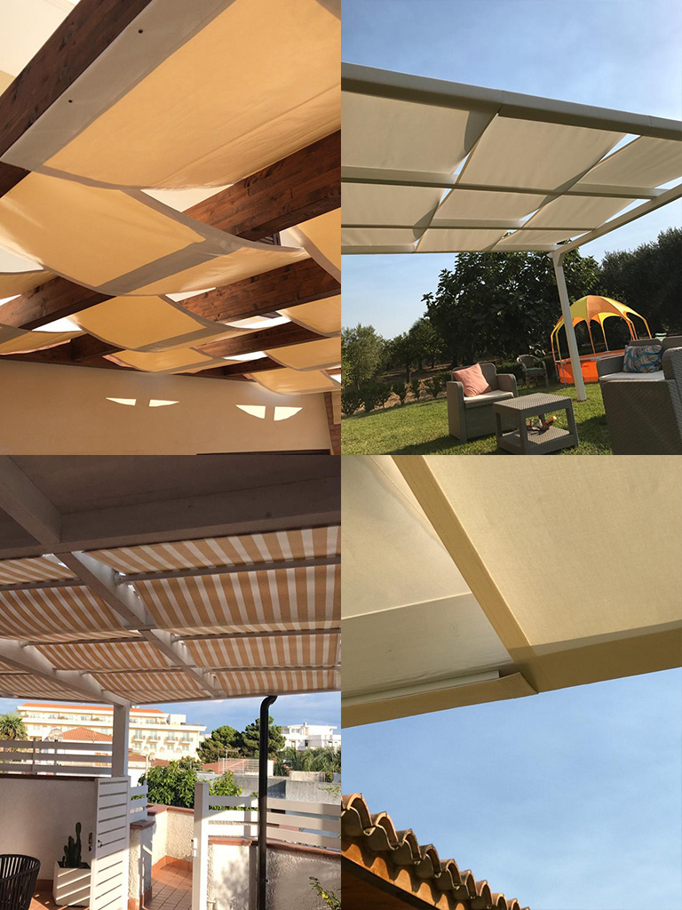 <span>Tende da sole</span>Tessuto a fasce per gazebi.