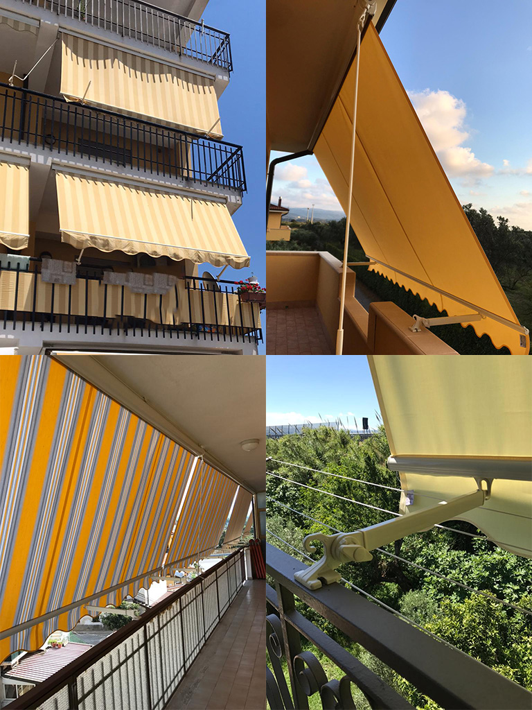 <span>Tende da sole</span>Tenda a caduta con braccetti a ringhiera